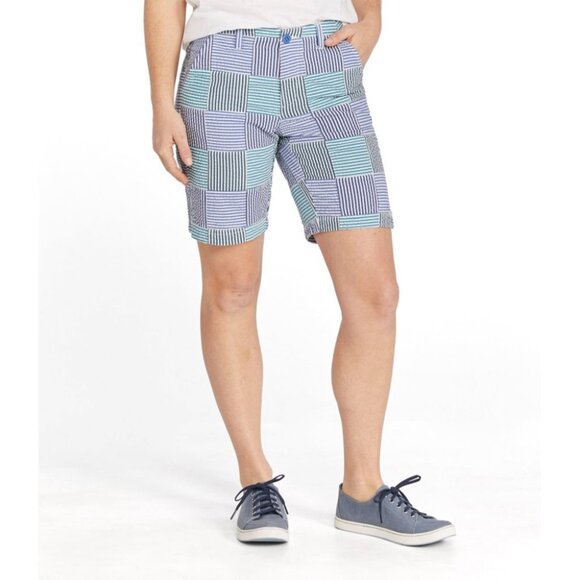NWT Womens Size 6 LL Bean Blue Green Patchwork Seersucker Bermuda Shorts NEW